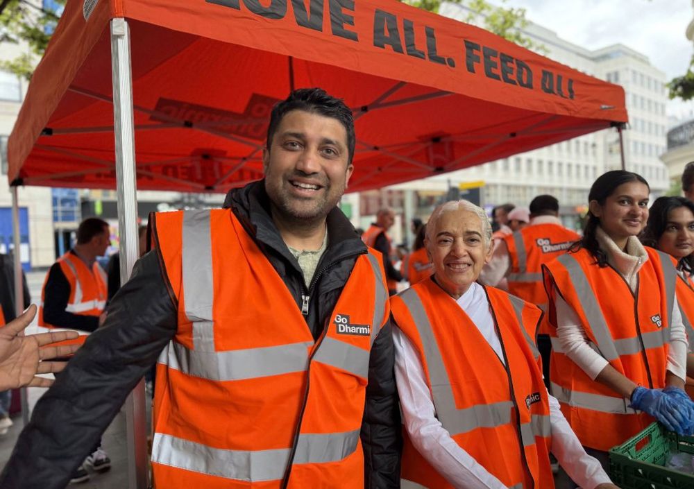 With members of Go Dharmic and Brahma Kumaris distributing food at Charing Cross, London, 2026 With members of Go Dharmic and Brahma Kumaris distributing food at Charing Cross, London, 2026
