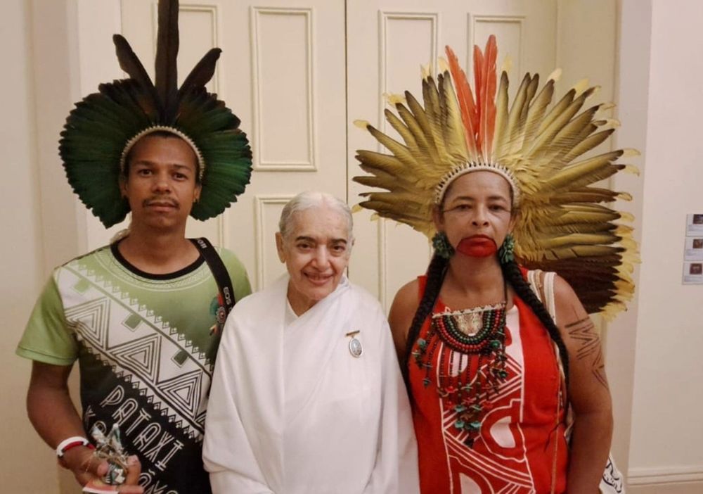 With Chief Agaho from the Hahahae tribe (R) Museum of Arts, COP30, Belem, 2025 With Chief Agaho from the Hahahae tribe (R) Museum of Arts, COP30, Belem, 2025